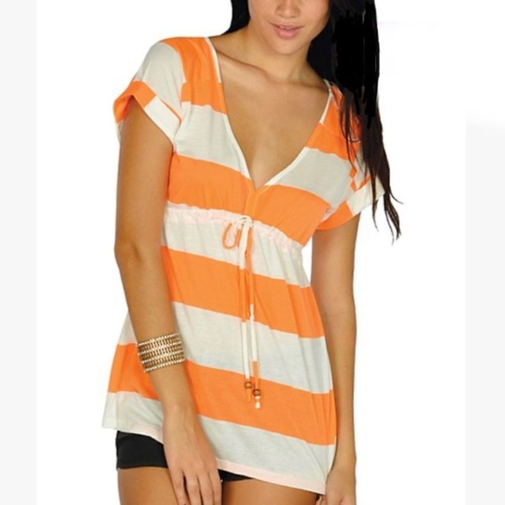 Lagaci Striped V Neck Top